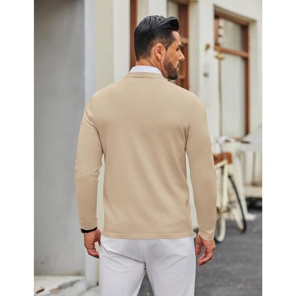 Coofandy Men Khaki Crew Neck Pullover Long Sleeve Lightweight Dress Sweater - Picture 4 of 6